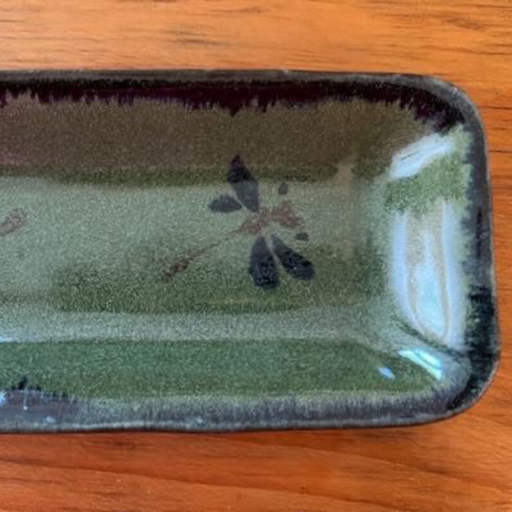 Artisan Dragonfly Pottery Dresser Tray Green and Blue OAK